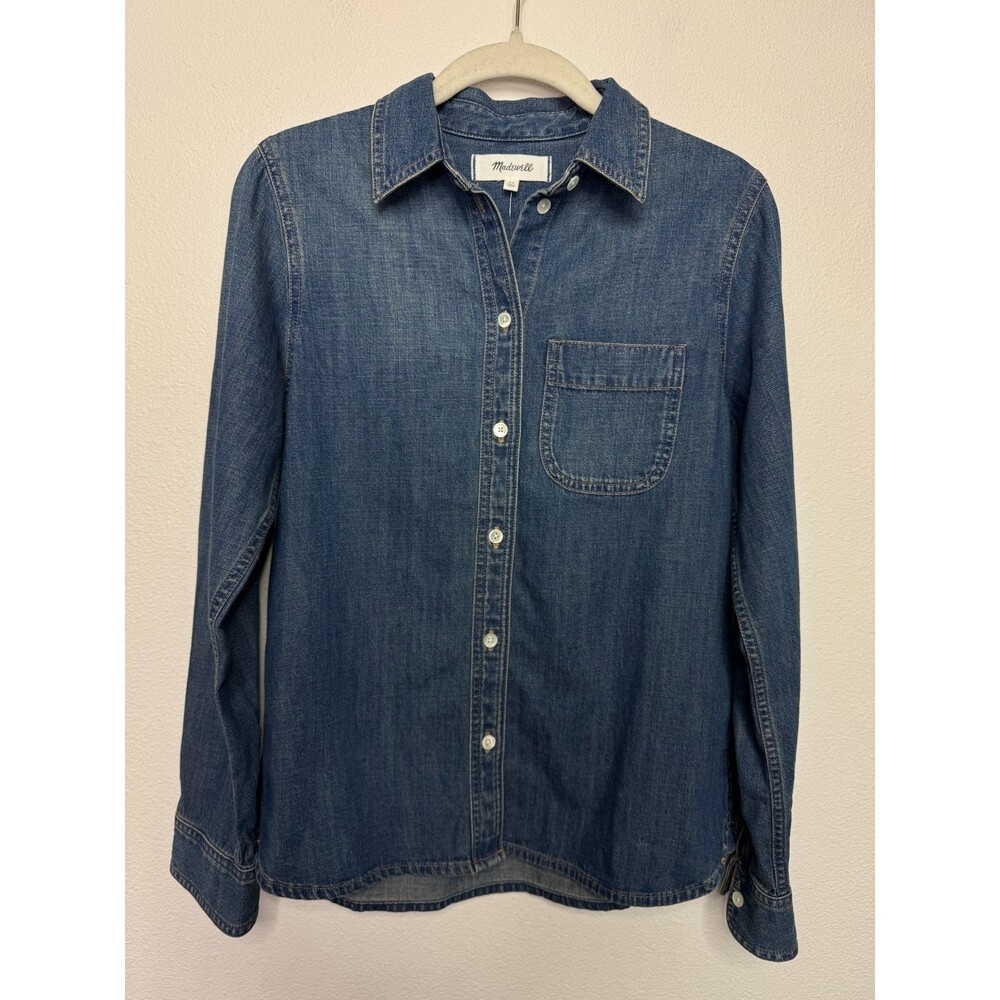 Madewell XS Tuckable Denim Shirt in Greendale Wash Cotton Button Up Blue NWT - Picture 5 of 14